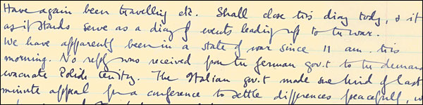 George Orwell\'s Diary Entry from September 3rd, 1939. Original image from The Orwell Prize (http://www.theorwellprize.co.uk)