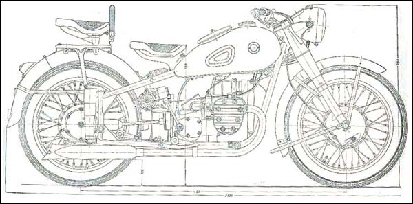 A Line drawing of the Ural Motorcycle